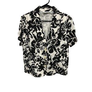 Sag Harbor Womens Black White Floral Print Short-Sleeve Blazer Jacket 16P NWT